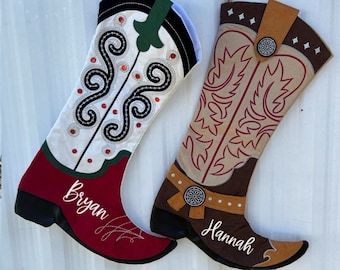 Personalized with Name Cowboy Boot Christmas Stocking 18"