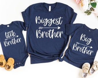 Biggest Bigger Big Little Brother Navy Blue matching siblings T shirts