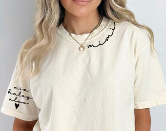Custom Grandma Mimi Comfort Colors Shirt with grandkids names on sleeve, Mother&#39;s Day gift, Personalized neckline shirt