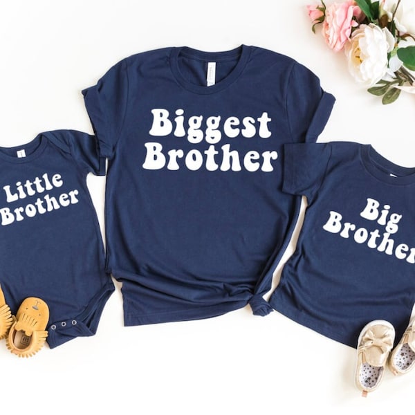Biggest Bigger Big Little Brother Navy Blue matching siblings toddler youth T shirts