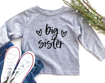 Big sister long sleeve grey shirt baby announcement