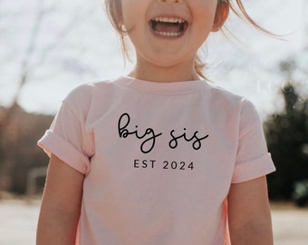 Big sis est 2024, big sister kids pink t shirt