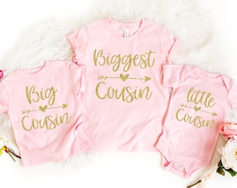 Biggest Big Little Cousin pink tees and bodysuit