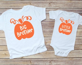 Big Brother/Little Brother fall halloween orange pumpkin t shirt/baby bodysuit