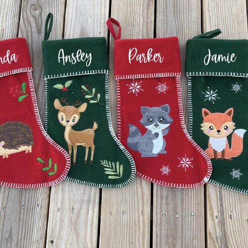 Personalized Animal Christmas Stocking-custom any name, choose from hedgehog deer raccoon fox 18"