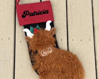 Personalized with Name Highland Cow Christmas Stocking 17"