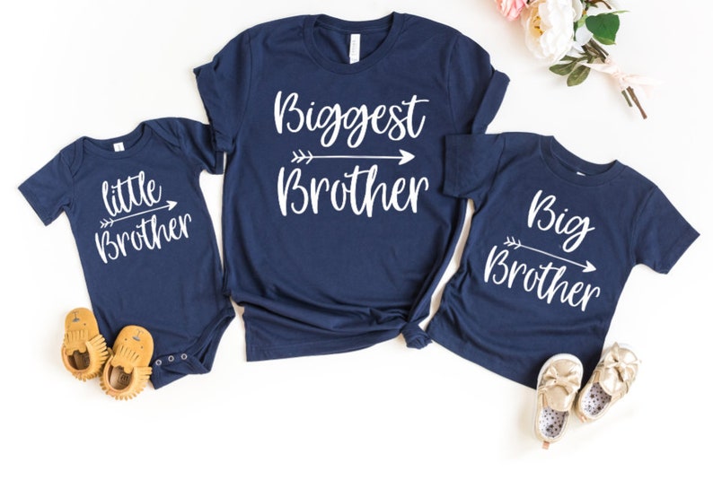 Biggest Bigger Big Little Brother Navy Blue matching siblings T shirts 