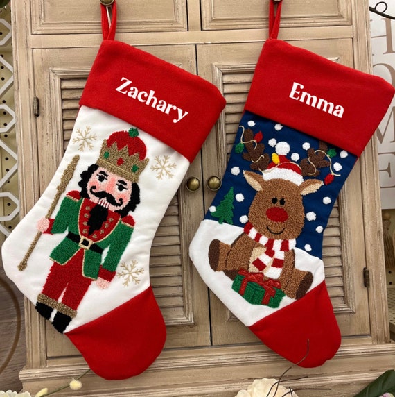 Personalized Christmas Needlepoint Stockings, Choice of Nutcracker or  Reindeer Name is Vinyl, Not Embroidery 