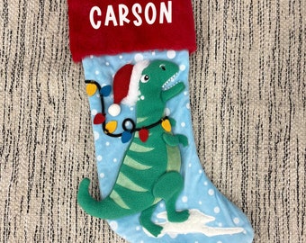 Christmas Dinosaur Stocking Tags, Dino Stocking Name Tags, Kids
