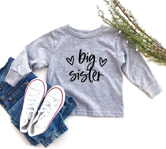 Big Sister Long Sleeve Grey Shirt Baby Announcement