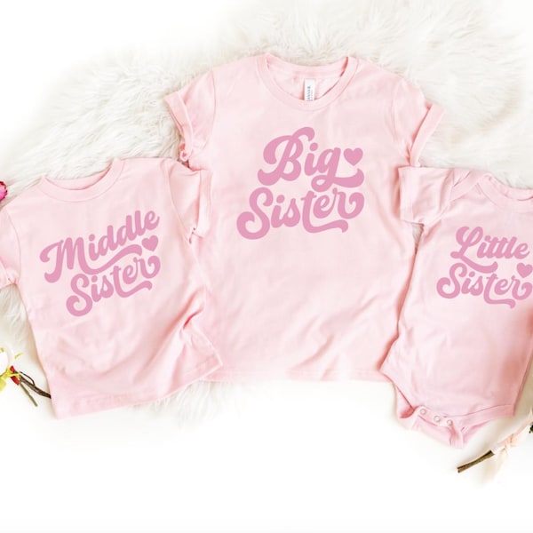 Big sister middle little sibling matching shirts third girl pink short sleeve fast shipping baby reveal pregnancy announcement shower gift