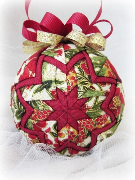 Handmade Quilted Christmas Ornament Ball Joyful Etsy