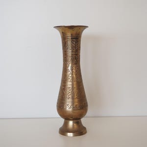 Vintage Tall Etched Brass Vase