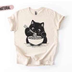 Cat Eating Ramen T-Shirt: Funny Noodle Bowl Tee