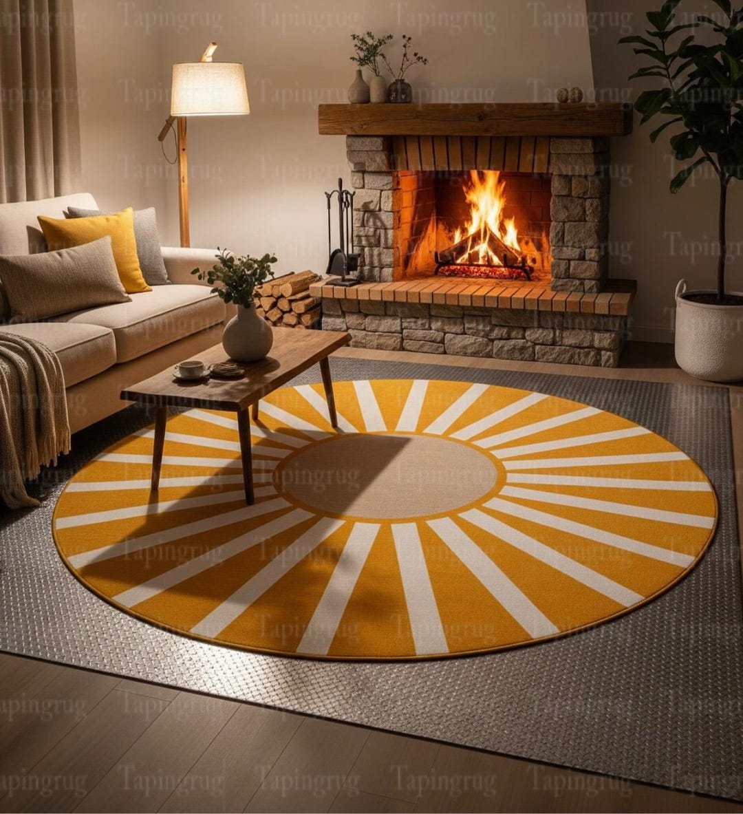 Ray Rug Ellow Sunburst Round Rug – Modern Boho Sun Ray Carpet for Living Room ...