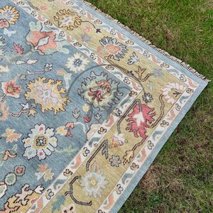 Hand-Knotted Wool Oushak Rug: Modern Ivory, Silver & Blue - 6x9