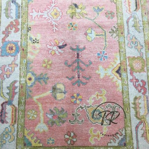 Handknotted Pink Muted Multicolored Oushak Wool Area Rug 9x12, Turkish Knot Rug for Living Room, Hand knotted Bedroom Rug Soft Wool Rug