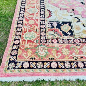 Hand-Knotted Oushak Wool Rug 9x12: Red Tone, Living Room Area Rug