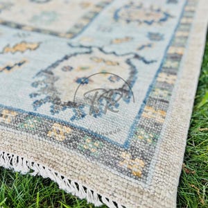 Handknotted Antique 9x12 Handmade Oushak Wool Rug with Light Blue and Beige Colorful Turkish Rug For Office: Wonderwall Area Rug