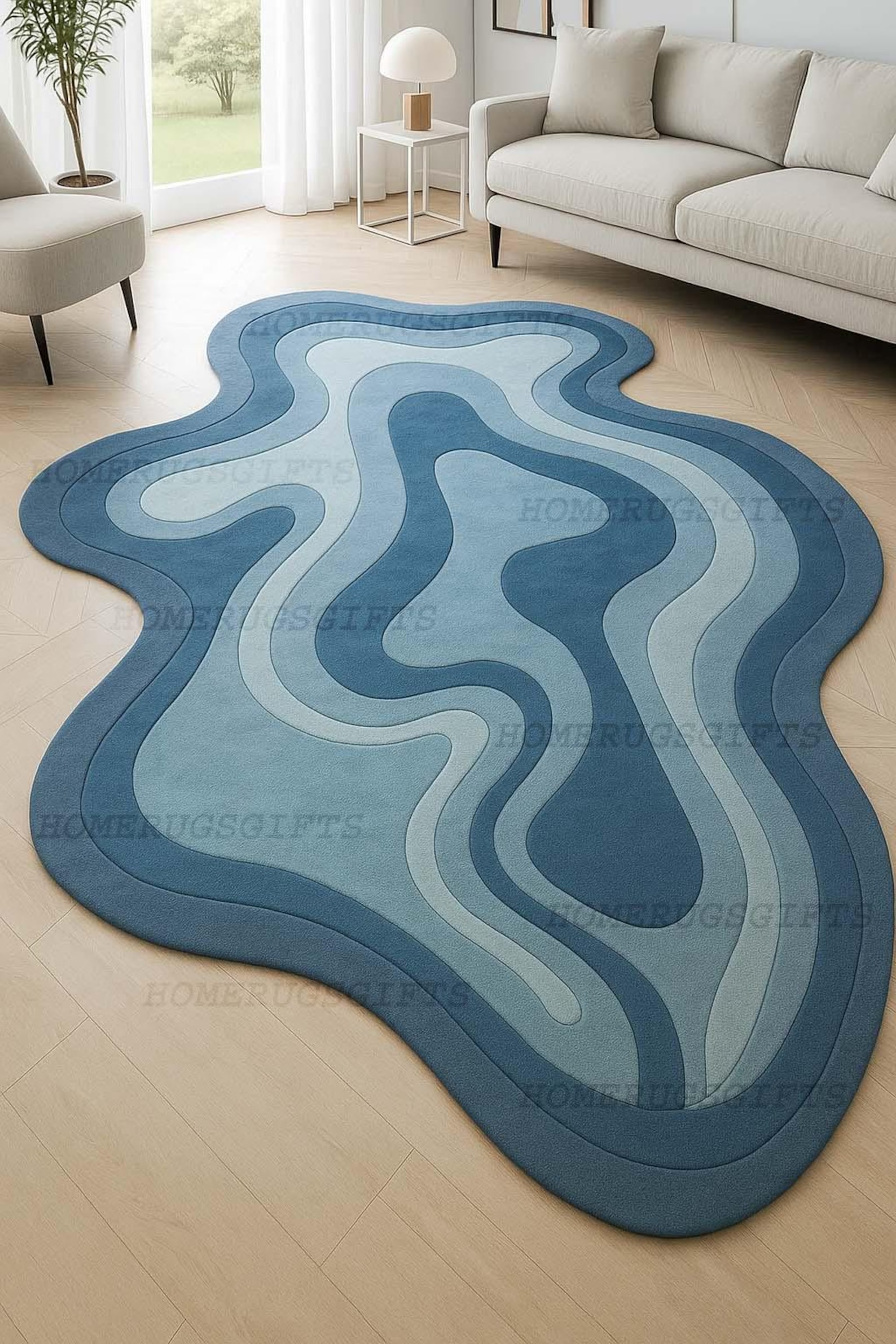 Wool Wave Rug Blue Ocean Wave Wool Rug, Irregular Abstract Blob, 5x7 Custom - Etsy