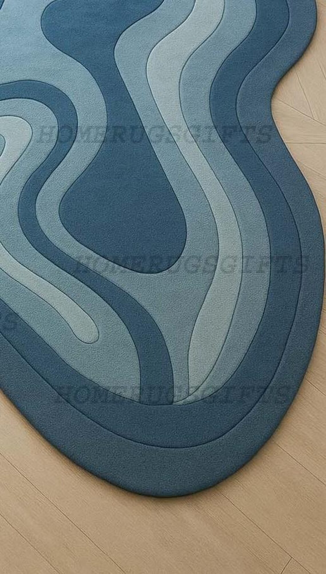Wool Wave Rug Blue Ocean Wave Wool Rug, Irregular Abstract Blob, 5x7 Custom - Etsy