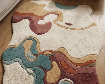 Hand-Tufted Wavy Area Rug | Modern Abstract Multicolor Wool Blend