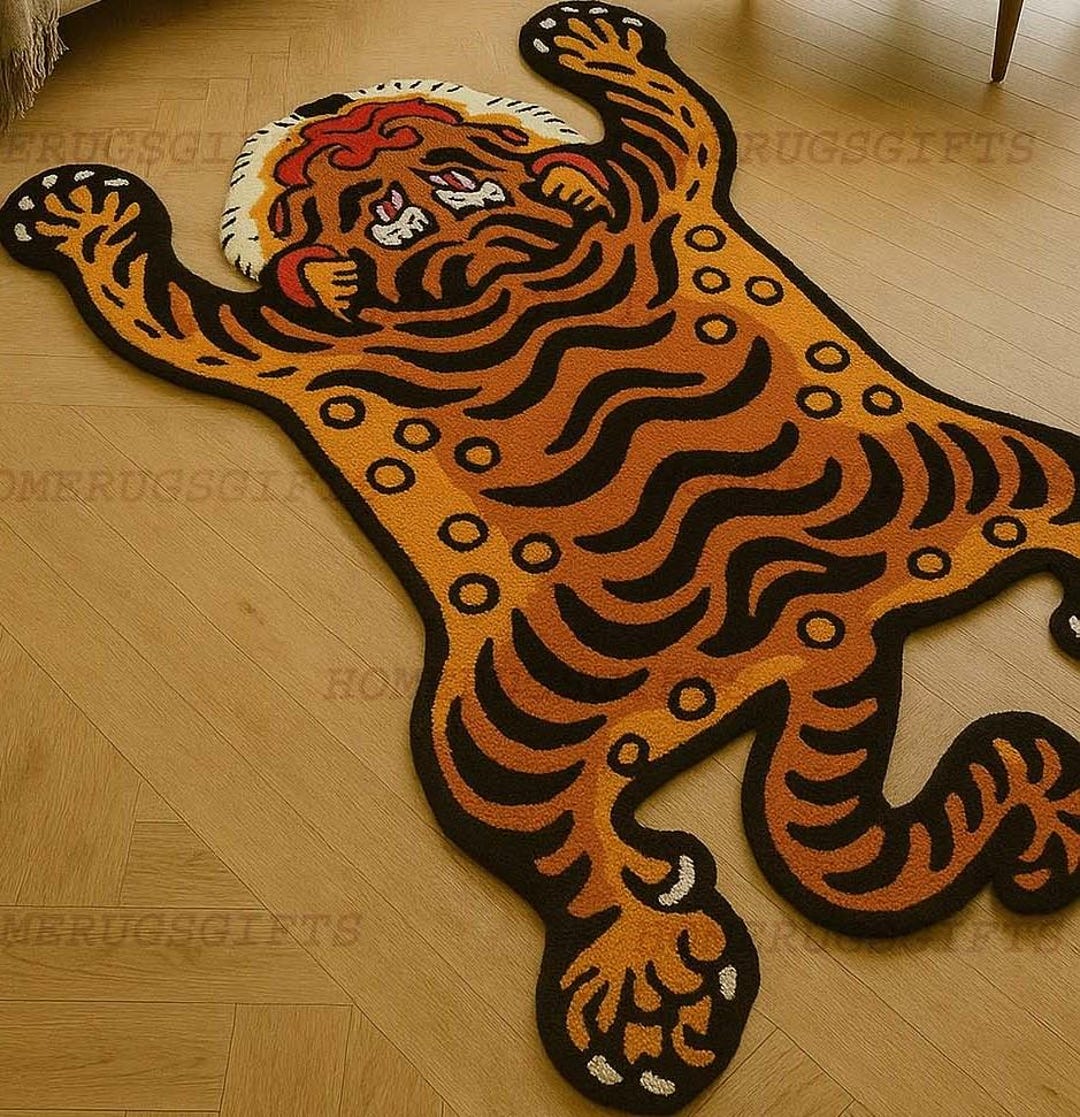 Preppy Tiger Rug Handmade Wool Tiger Rug: Tibetan Style Animal Carpet Bedroom Area Decor ...