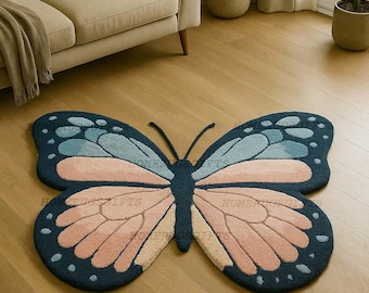 Handmade Butterfly Rug: Pink & Blue Nursery, Kids Room Decor