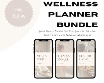 Wellness Planner Bundle | 3-in-1 Fitness, Meal & Self Care Journals | Printable Trackers for Health, Nutrition, Mindfulness