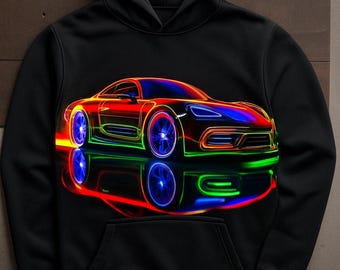 Impresión artística de coche deportivo de neón: decoración de carreras futurista (descarga digital)