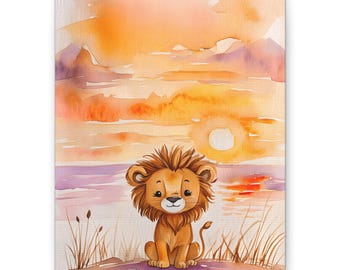 Watercolor Lion Canvas Print: Safari Nursery Wall Art