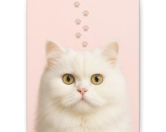 Cat Portrait Canvas Art: Pink Paw Prints, Cat Lover Gift