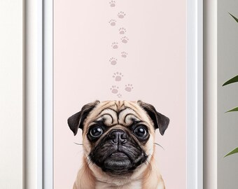 Mops Hund: Minimalistische Haustier Wandkunst, Beige Pfoten Abdrücke (Digitaler Download)