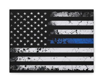 Thin Blue Line Canvas Art: Police Support, Patriotic Decor