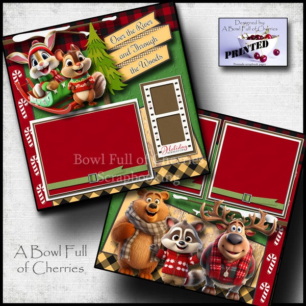 Over the River and Through the Woods ~ CHRISTMAS Santa Claus  Printed 2 premade Scrapbook Pages ez pages layout boy girl scrapbooking 0358