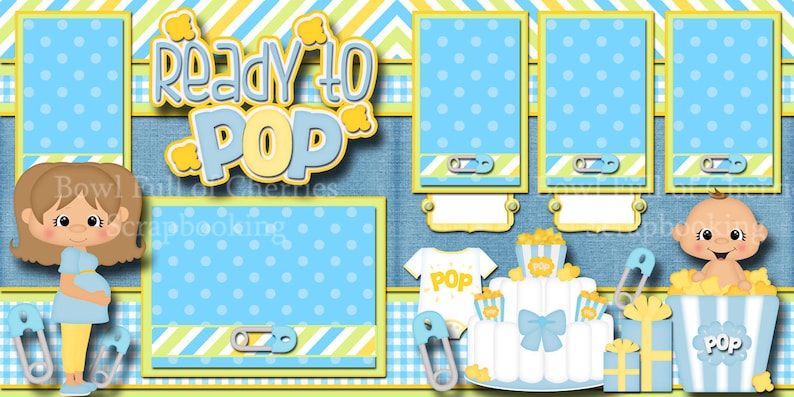 READY TO POP ~ Baby Boy ~ Pregnancy ~ Printed 2 Premade Scrapbook Pages ...