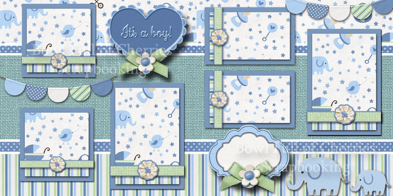 Inkdotpot Its a Baby Boy Theme Collection Double-Sided Scrapbook Paper Kit  Cardstock 12x12 Card Making Paper Pack With Sticker Sheet - 16 Pages -  Blue 