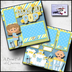 READY TO POP ~ baby boy ~ pregnancy ~ Printed 2 premade Scrapbook Pages 12X12 ez pages layout scrapbooking 0222