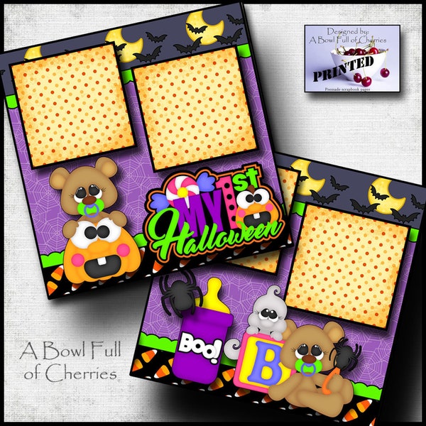 FIRST HALLOWEEN 1ST baby boy or girl toddler Printed 2 premade Scrapbook Pages ez pages layout scrapbooking BFOC 0100