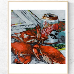 Crabs and Beer Acrylic Painting Premium Giclee Art Print