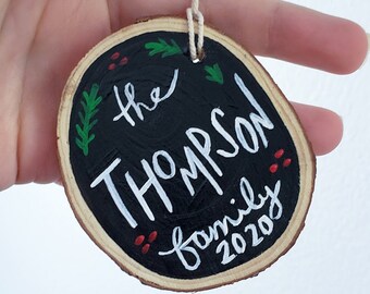 Personalized Family Name Wood Slice Christmas Ornament