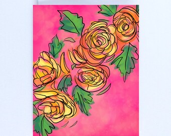 Orange Flowers Blank Notecard