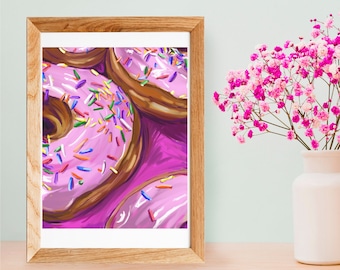 Pink Donuts Digital Painting 8 x 10 Art Print