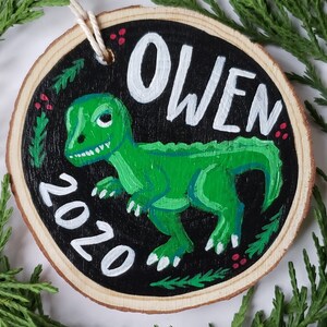 Personalized Dinosaur Kids Wood Slice Christmas Ornament