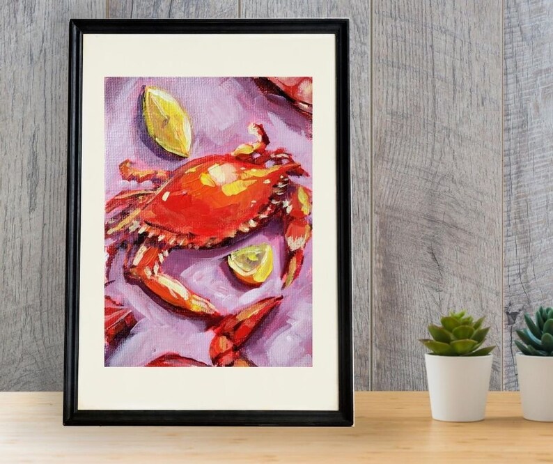 Crabs and Lemons Acrylic Painting Premium Giclee Fine Art Print 5 x 7 7 x 9 white border image 1