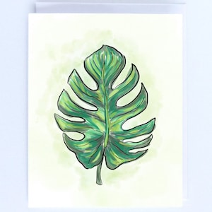 Cartão de notas em branco da folha da planta Monstera