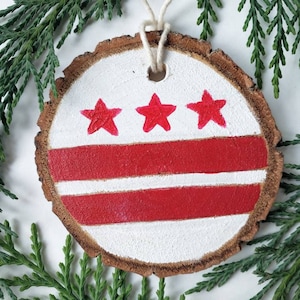 DC Flag Wood Slice Christmas Ornament Holiday Decor