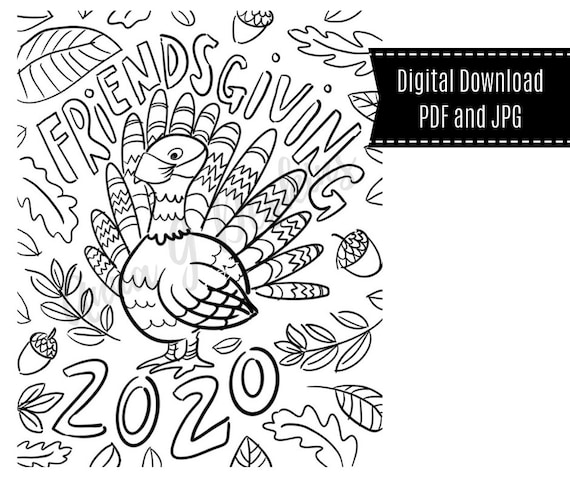 Friendsgiving 2020 Coloring Page Turkey with Mask