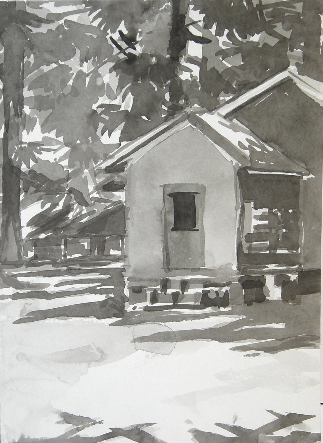 Cabin Woods Trees Camping Original Ink Drawing Etsy