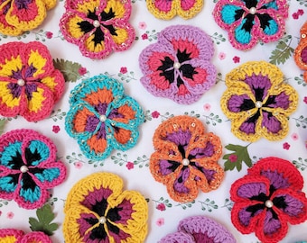 Crochet Pansy / Viola Brooch